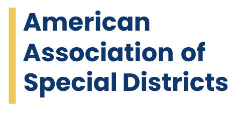 American Association of Special Districts Logo, with blue font and a bold yellow line aligned to the left.